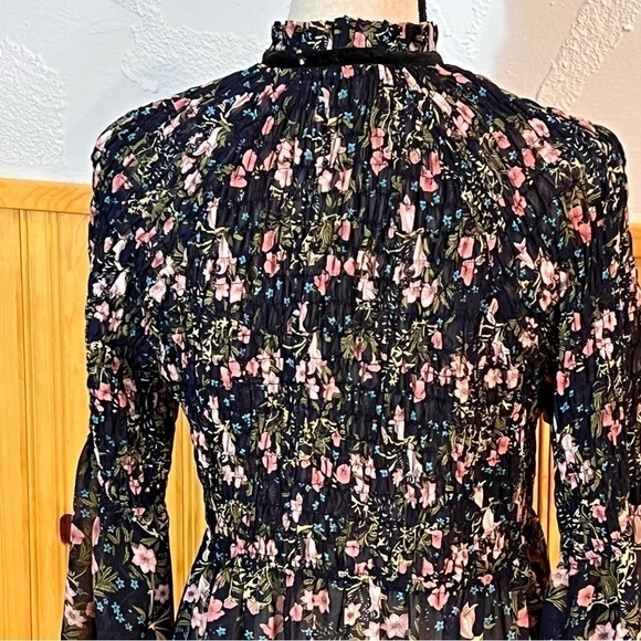 Essue Black Floral Print Gathered Ruching Top Sz-L - Picture 7 of 13